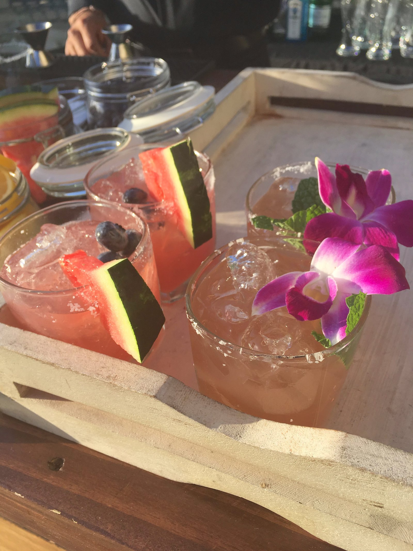 Signature summer wedding cocktails-Lime Prickly Pear and Watermelon Margaritas